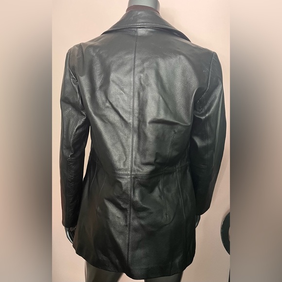 Worthington 100% Genuine Lambskin Leather Collared Black V-Neck Jacket - Picture 5 of 8